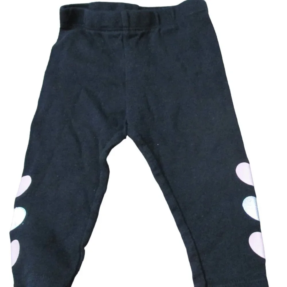 Carters Pull On Sweatpants Infant Girls Size 6M Black Pink Hearts Jogger Bottoms